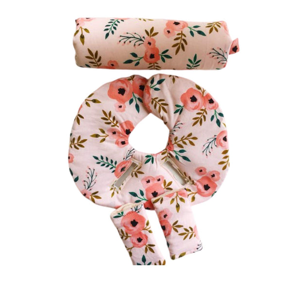 Infant Car Seat Head Support Set, Blush Pink Coral Floral, Newborn Head