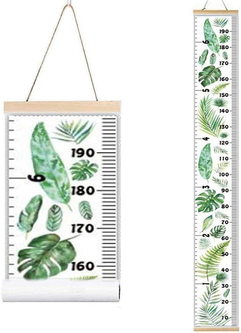 Kids Growth Chart, Wood Frame Fabric Canvas Height Measurement Ruler, Monstera Deliciosa, 7.9 x 79in