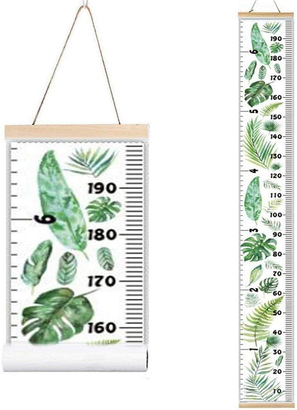Kids Growth Chart, Wood Frame Fabric Canvas Height Measurement Ruler, Monstera Deliciosa, 7.9 x 79in