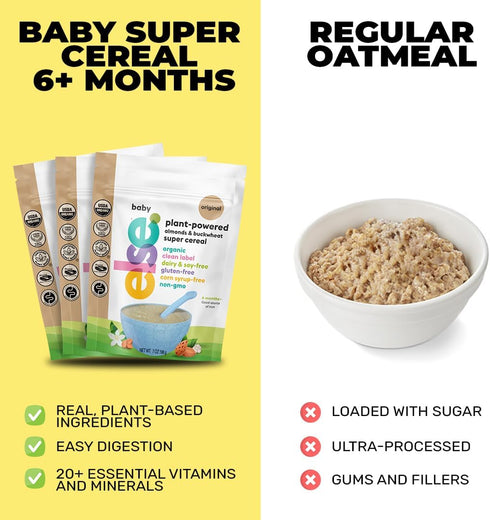 Else Nutrition Baby Cereal Stage 1 for 6 Months+, High Iron, Plant Protein, Organic, 3 Pack