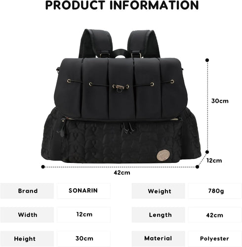 SONARIN Backpack Mummy Stylish Waterproof Diaper Bag Nappy Changing Bag Travel Bag with Changing Pad & Single Shoulder