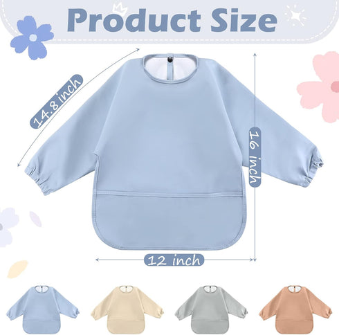 4 Pack 6-36 JaGely Long Sleeve Bibs Baby Smock Waterproof Sleeved Bids with Food Catcher for Baby Eating Feeding Ages