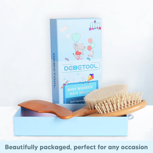 Set Set DEBETOOL Baby Hair Brush and Comb for Newborns & Toddlers - Wooden Baby Brush With Soft Goat Bristle
