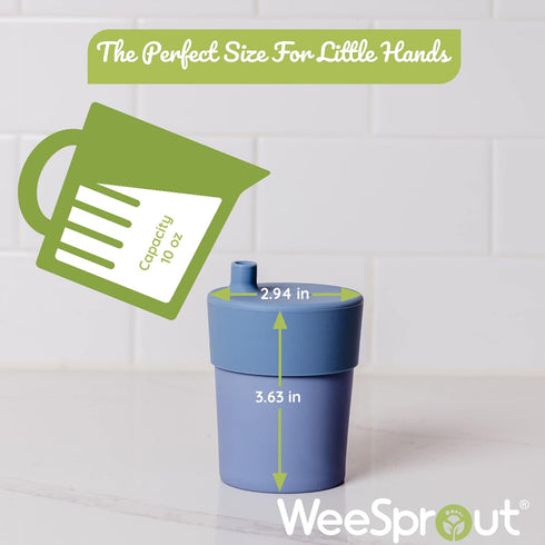 WeeSprout Bamboo Sippy Cups with Lids, 10 oz, Set of Four, Made With Bamboo & 100% Silicone, Bite Spout Design,