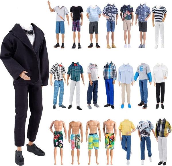 E-TING 10-Item Fantastic Pack - 5 Sets of Fashion Casual Wear Clothes and 5 Pairs of Shoes for Boy Dolls