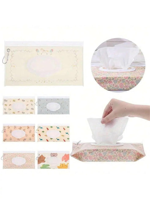 linenb 4pcs Bathroom(Color05) Reusable Wipes Pouch Travel-Friendly Refillable Wipes Case Easy-Access Flip Cover