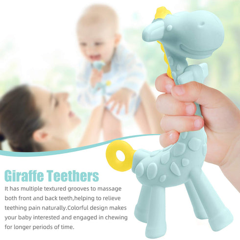 SHARE&CARE BPA Free Silicone Giraffe Baby Teether Toy with Storage Case for Infant Pain Relief