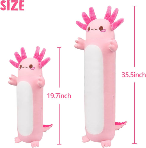 20" Auspicious beginning Cute Axolotl Stuffed Animal Plush Pillow, Soft Kawaii Cat face Pink Axolotl Body Pillow Long