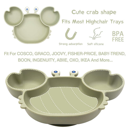 Silicone Suction Plate for Toddlers, Self Feeding Training Divided Dish and Bowl, BPA Free
