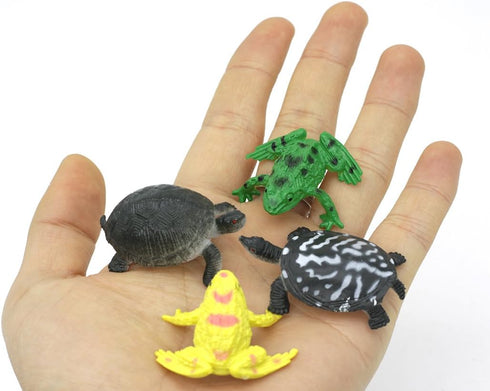 Kvvdi 12 Pcs Small Colorful Plastic Poison Dart Frogs Toy + 8 Pcs Turtles Rainforest Animals