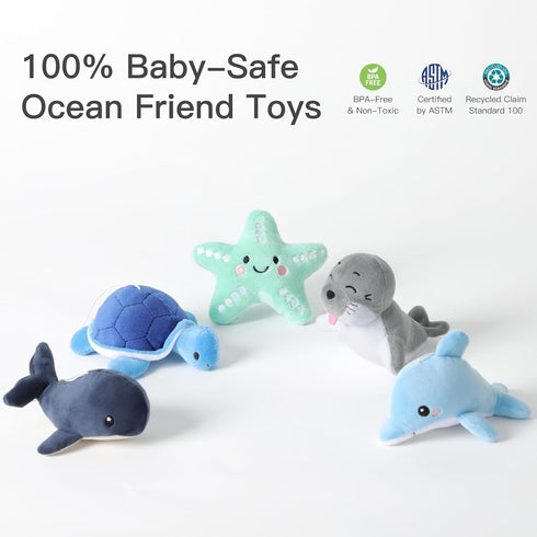 NICEMER 12 Baby Crib Mobile for Boys and Girls, Soft Plush Ocean Characters Mobiles, Blue and Grey Nursery Decor