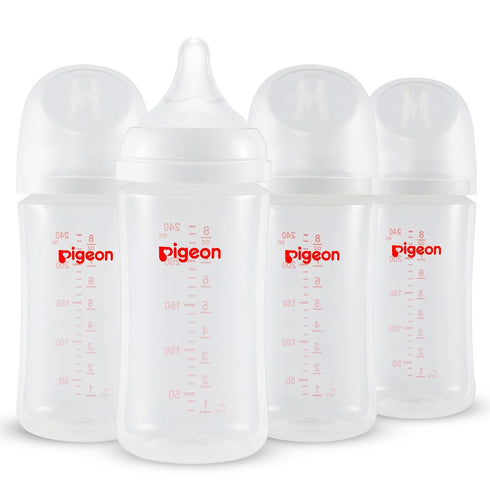 Pigeon PP Nursing Bottle Wide Neck, 8.1 Oz (Pack of 4), Natural Feel, Easy to Clean, Includes 4pcs M Nipples (3m+)