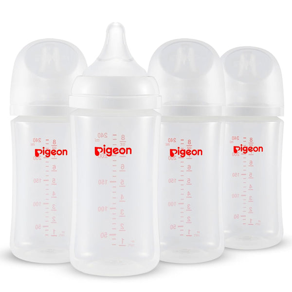 Pigeon PP Nursing Bottle Wide Neck, 8.1 Oz (Pack of 4), Natural Feel, Easy to Clean, Includes 4pcs M Nipples (3m+)