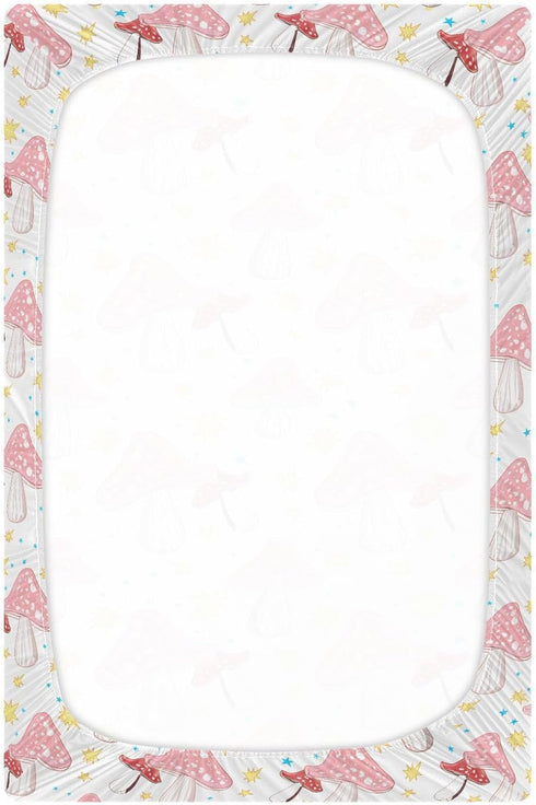 SDMKA 27x39 Inch Pink Orange Mushrooms Crib Sheets for Boys Girls - Portable Microfiber Fitted Crib Sheet for Playard