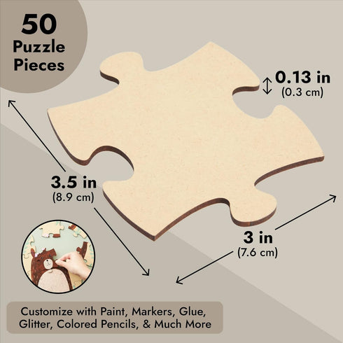 Bright Creations - 50 Blank Wooden Puzzle Pieces for Crafts, DIY Art Projects, Unfinished Jigsaw Wood