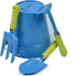 2 Pack Set JustForKids Garden Tool Green & Blue Metal Pails with Mini Shovel, Rake & Cultivator, Wooden Handles Outdoor
