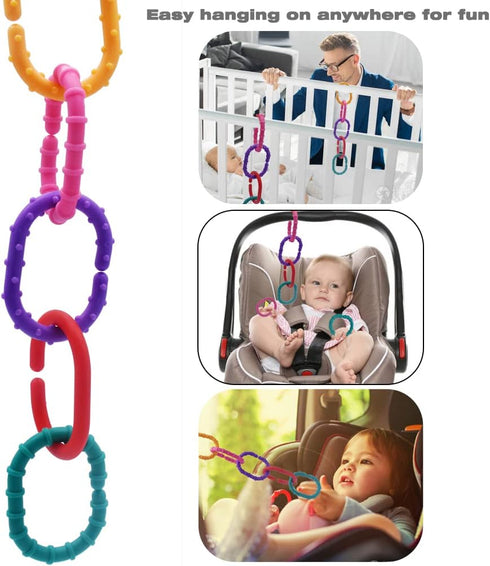Baby Toys Links-to-Go - Car Seat and Hanging Stroller Ring Toy, Larger Connecting Ring Travel Accessory Set