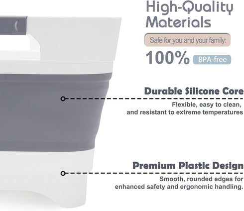 2.4 Gal(9L) Collapsible Wash Basin with Drain Plug,Dishpan for Soaking Baby Bottles,Portable Sink Tub,Ice Beverage Tubs
