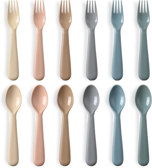 12 Pieces Toddler Utensils Set - Plastic Spoons and Forks for Kids, Reusable Cutlery, BPA Free, Dishwasher Safe