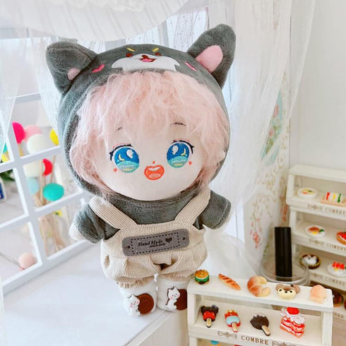 niannyyhouse Dog Suit Dress Up Hoodie & Corduroy Overalls for 7.8in Plush Doll Stuffed Figures (Gray)
