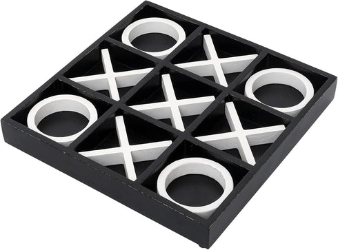 FUIN Wood Tic Tac Toe Decorative Board Game Set, 12" x 12", Black and White Coffee Table Decor