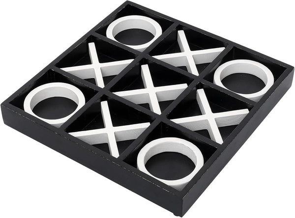 FUIN Wood Tic Tac Toe Decorative Board Game Set, 12" x 12", Black and White Coffee Table Decor