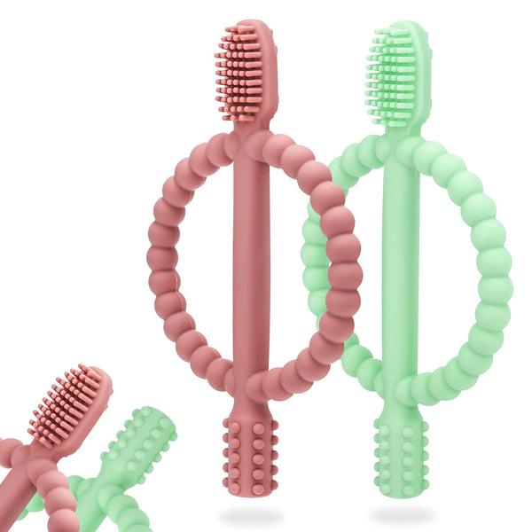 Baby Teething Toys with Easy-Hold Handle, Silicone Infant Toothbrush, Textured On Both