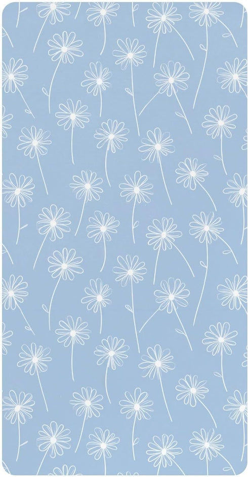 miaozhen Cotton Baby Crib Sheets Soft White Daisy Flower Blue Toddler Bed Cover