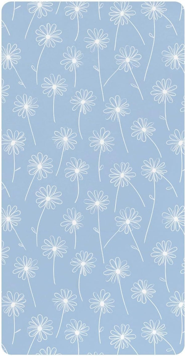 miaozhen Cotton Baby Crib Sheets Soft White Daisy Flower Blue Toddler Bed Cover