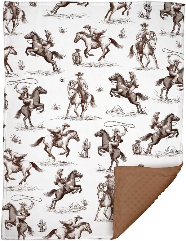 Western Baby Blanket, Cowboy Minky Blankets for Boys Girls, Nursery Room Decor,