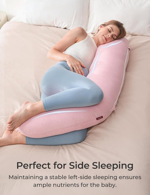 Momcozy Body Pillow for Pregnancy, J Shaped Pregnancy Pillows for Side Sleeping, Soft Maternity Pillow with Jersey