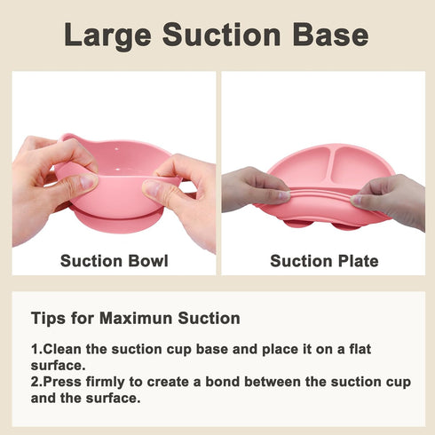 Set Silicone Baby Feeding | Baby Led Weaning Supplies Includes Suction Bowls and Divided Plates, Adjustable Bib, Baby