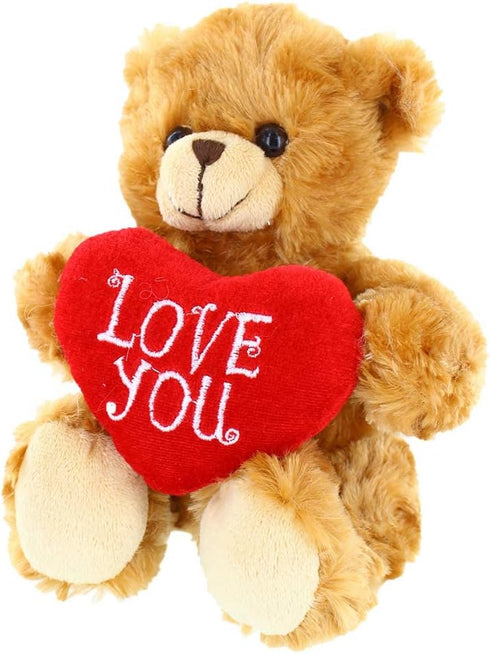 Plushland Stuffed Mocha Heart Bear – Love You - 6 Inch Plush Bear Toy for Kids & Adults, Brown, Embroidered Heart Pillow