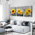 USIXA 3 1216 Inches Sunflower Wall Art for Living Room Black White Flowers Wall Decor Yellow Floral Canvas Prints
