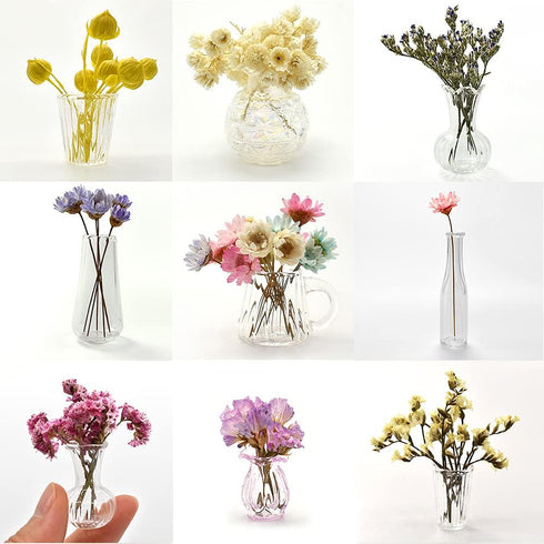 iLAND Miniature Dollhouse Accessories for Barbie Furniture, Glass Vases with Dried Flowers Set