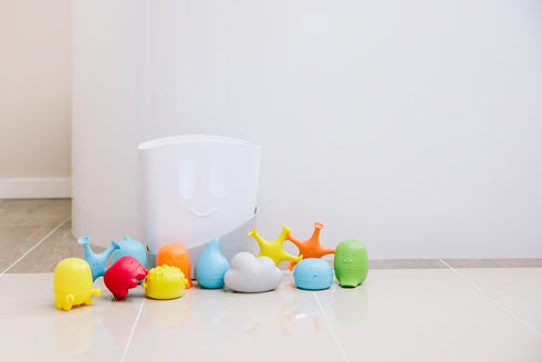 Set, 11 Ubbi Baby Bath Time Essential Gift Includes Drying Bin and Bath Toys, Dishwasher Safe, White
