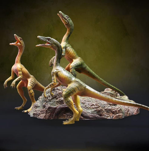 Gemini&Genius 2Pcs Compsognathus Dinosaur Toy Figurines with Moveable Jaw, Realistic Dinos