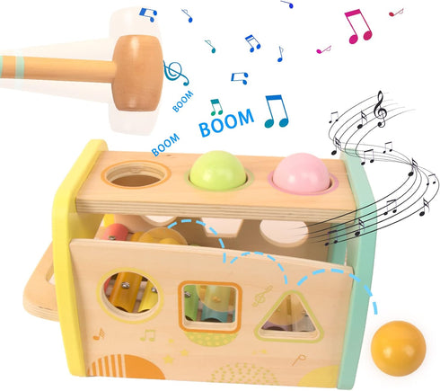 Hammering 3 Pounding Toys Wooden Educational Toy Xylophone Shape Sorter, Birthday Gift for Years Boys Girls Baby