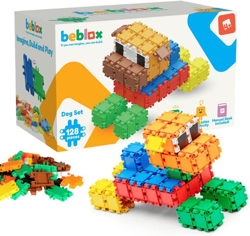 Beblox Building Blocks for Kids - Dog Set - 128-Piece Connecting Tiles