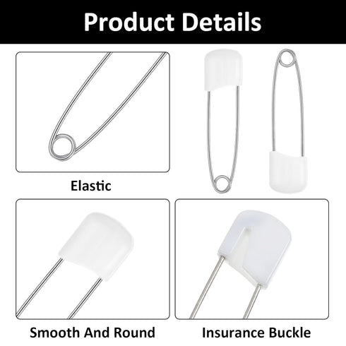 HJZHII 100PCS 2.2 Inch Supplies(100) Safety Pins for Diaper, Plastic Head Cloth Diaper Nappy Pins with Locking Closures