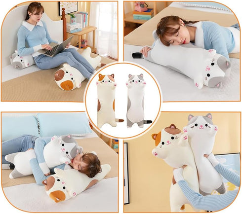 27inch) Cat Plush Stuffed Animals Cute Long Cat Body Pillow Plushies Soft Huggable Kitty Pillows for Girls Kids Adults