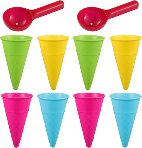 Kisangel 10pcs Plastic Ice Cream Cones, Kids Ice Cream Scoop Set for Outdoor Beach Sand Play Toys