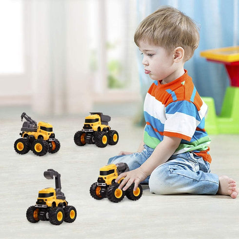3-8, 4 Pack Construction Truck Toys, Push and Go Toy Trucks for Toddlers Kids Age Friction Powered Car Toys Include