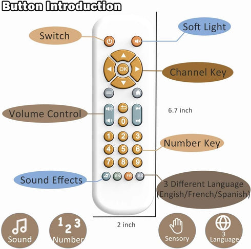 Baby TV Remote Control Toy with Light and Sound, Early Educational Music Toy, Gift for 6 Months+ (White)