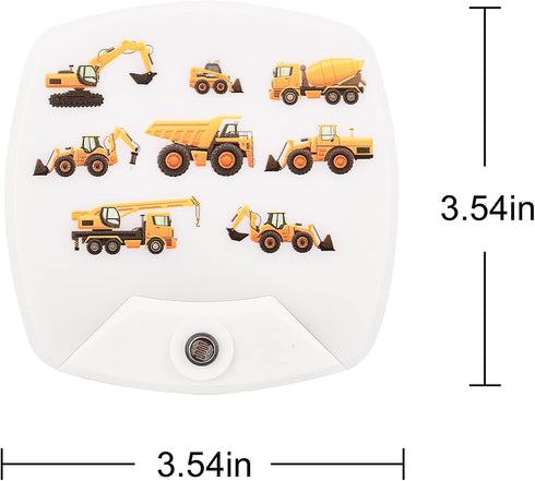 Omeet 2 Pack - Cartoon Engineering Vehicle LED Plug-in Night Light for Kids - Wall Lamp Take Good Care Children Sleep