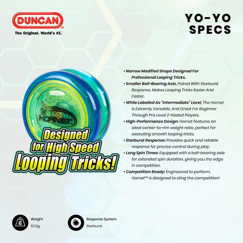 Duncan Toys Hornet Pro Looping Yo-Yo, Clear with Red Cap, Ball Bearing Axle and Plastic Body with String
