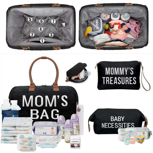 Mommy 2 printe Diaper Bag Tote with Organizers, Large Moms Bag for Hospital & Travel Baby Diaper for Baby Care (Quilted