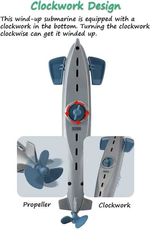 Miracland Wind-up Submarine Bath Toy, Battery-Free Clockwork Pigboat, Non-Toxic ABS Water Toy for Bathtub Pool Beach