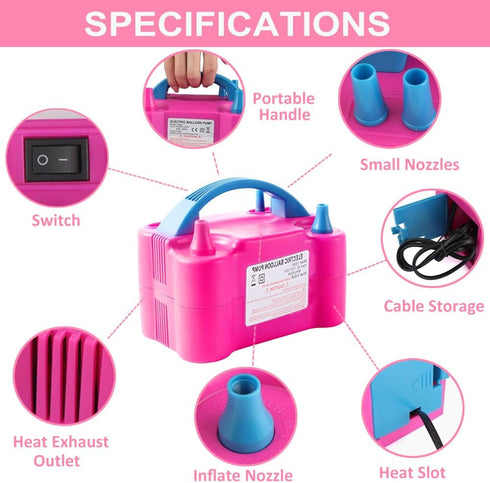 Electric Balloon Pump, 110V-120V Portable Dual Nozzle Blower with Balloons, Tying Tools for Party Decorations