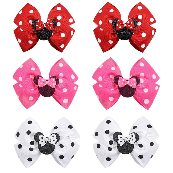 3 Pairs Red White Mouse Ears Hair Bows Clips, Cute Toddler Hair Accessories for Women Girls Birthday Party Favor